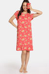 Rosaline Bon Appetit Knit Cotton Short Length Nightdress - Deep Sea Coral — thumbnail 4